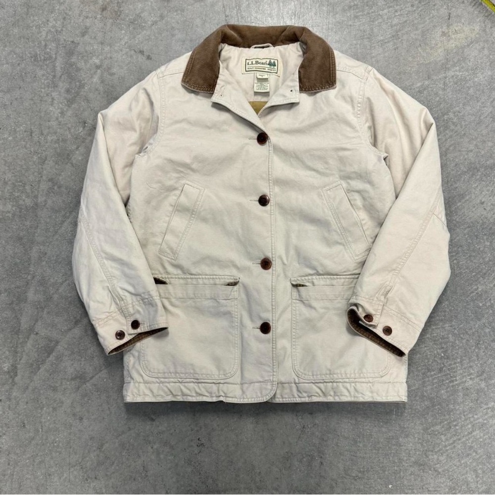 L.L. Bean Cream Barn Jacket with Brown Accents